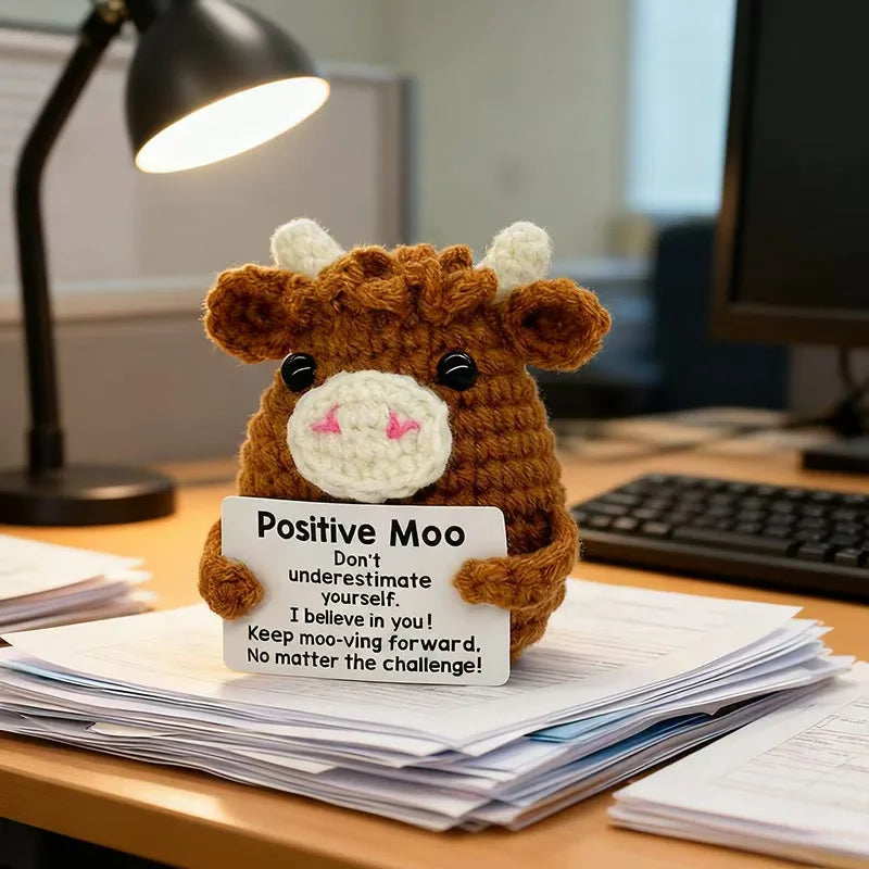 Handmade Positive Crochet Cow Desktop Decorations