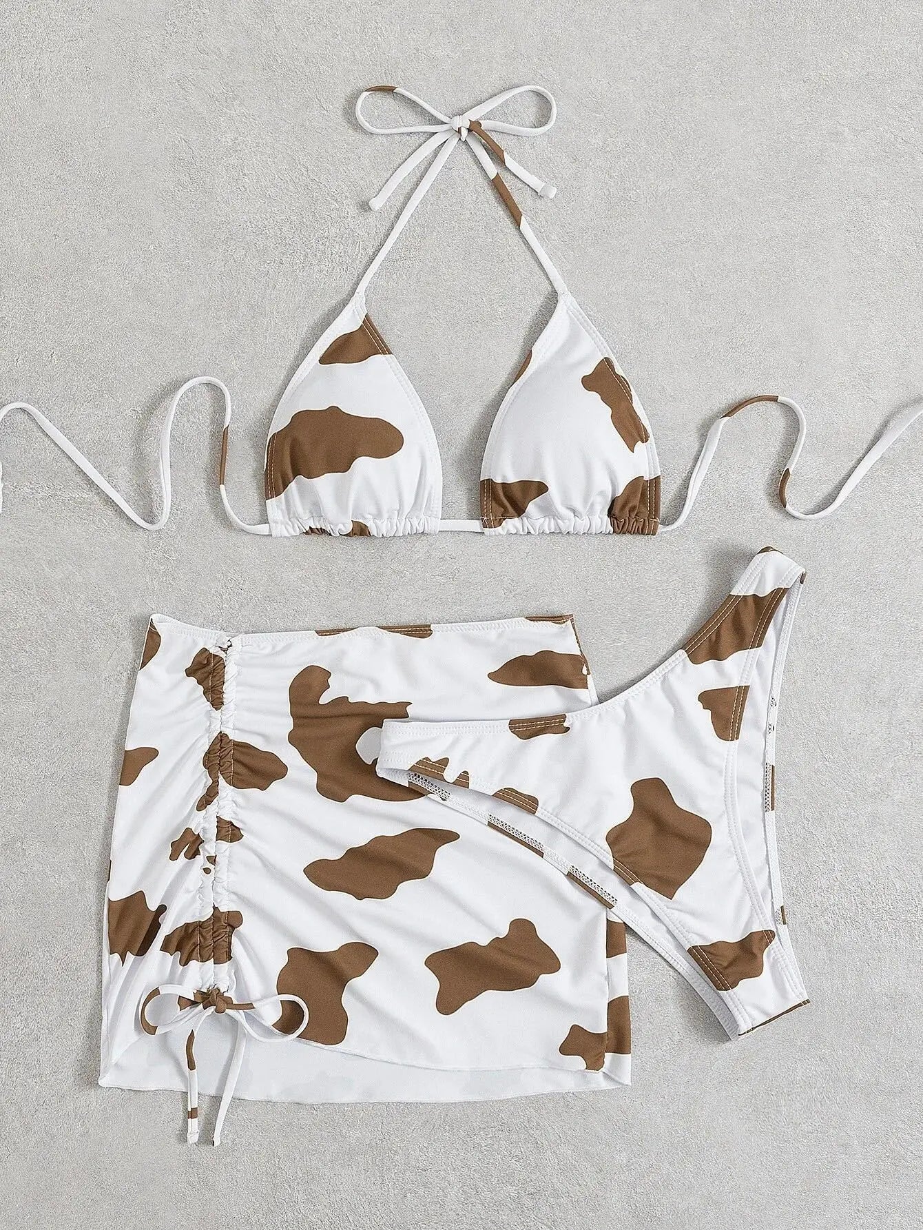 3-Piece Bikini Set Cow Print Swimwear