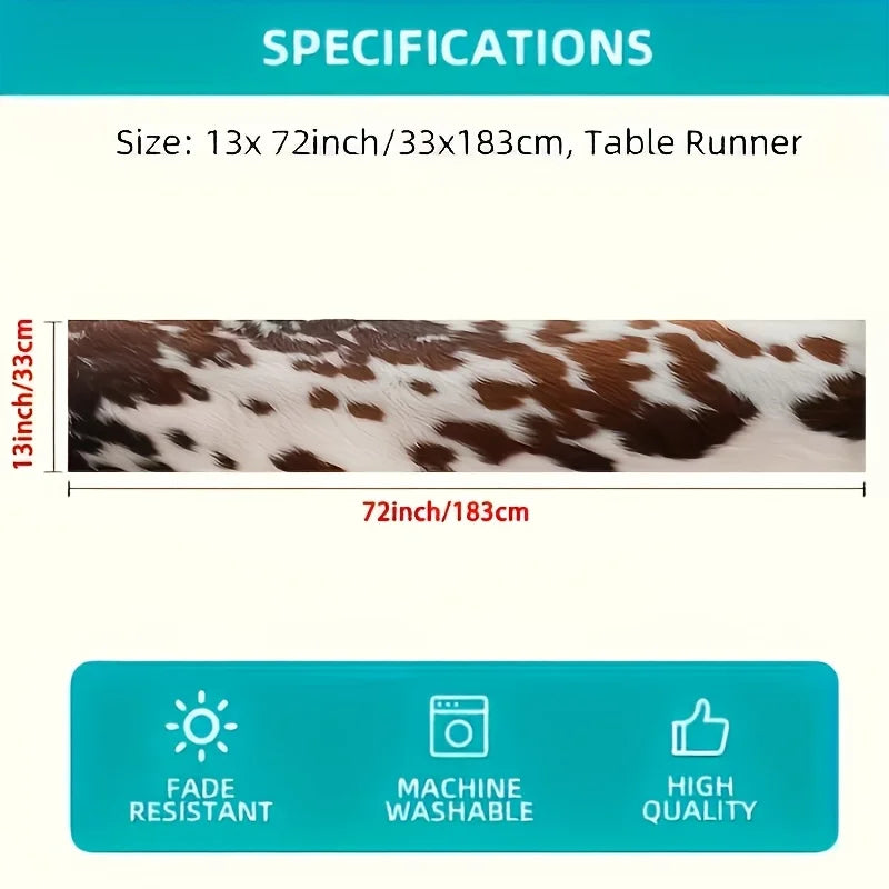 Brown Cowhide Printed Linen Table Runner