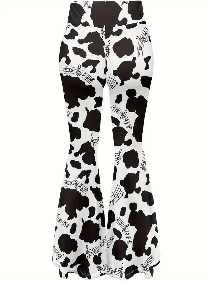 Cow Print Flared Leg Pants
