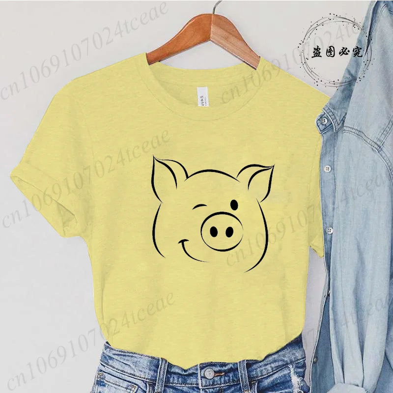 Cute Cartoon Pig Print Women's Summer T Shirt