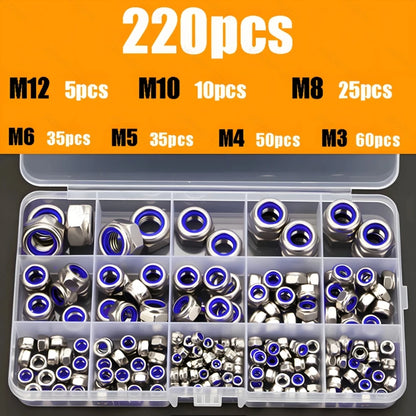 170/220/240pcs Stainless Steel Metric Locknut Kit