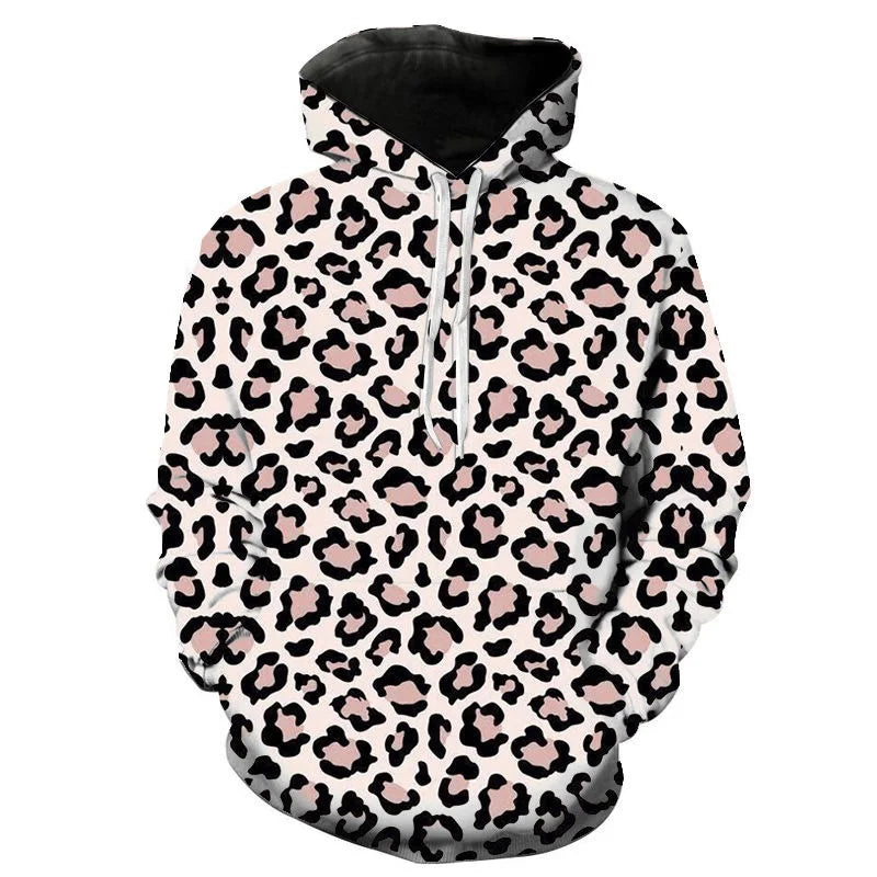 3D Printed Leopard Print Pull Over Hoodie