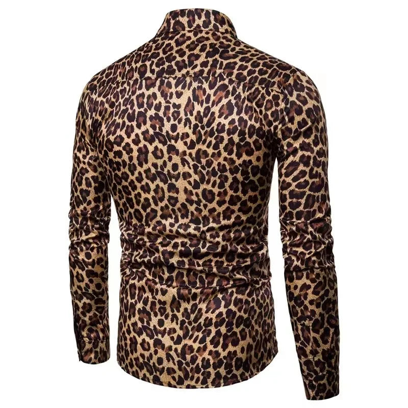 Men's luxury leopard single-button shirt