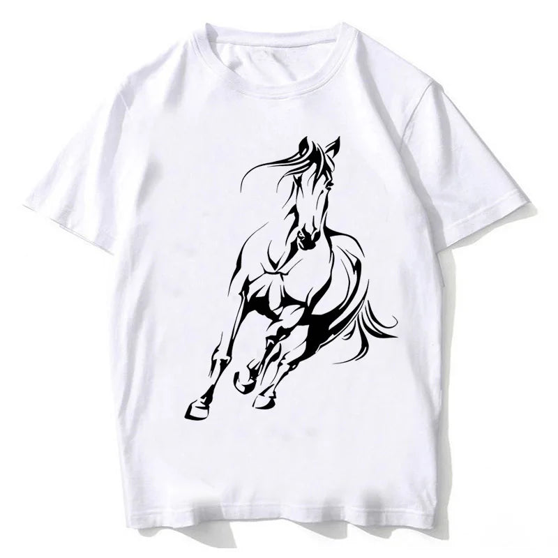 Running Horse Pattern Printed T-shirt