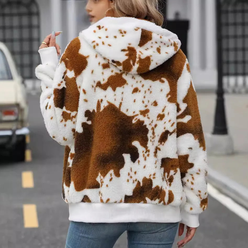 Eastern Brown Cow Print Hoodies