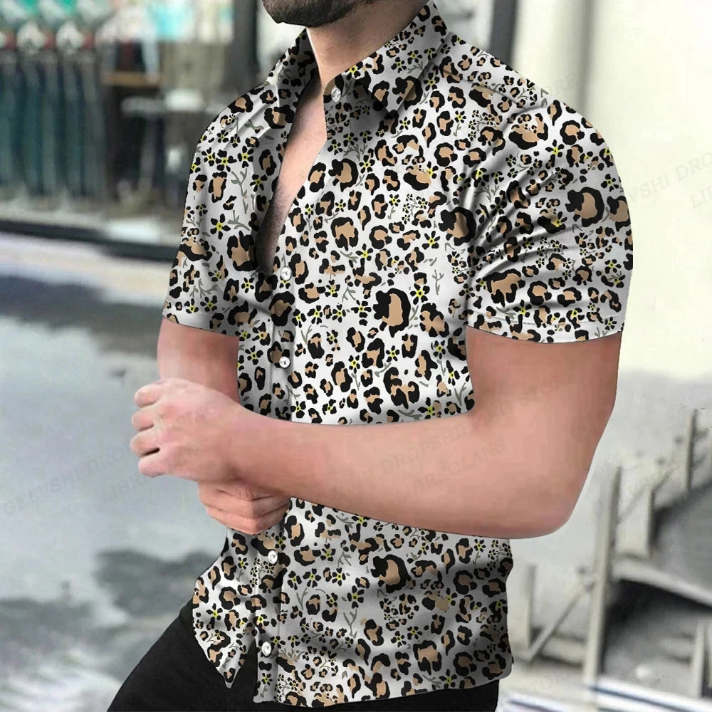 Summer Men's Hawaiian Leopard Print Shirt