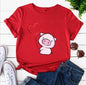 Heart Pig Print Women T Shirt Short Sleeve
