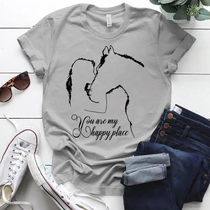 Horse And Girl Print T-shirts