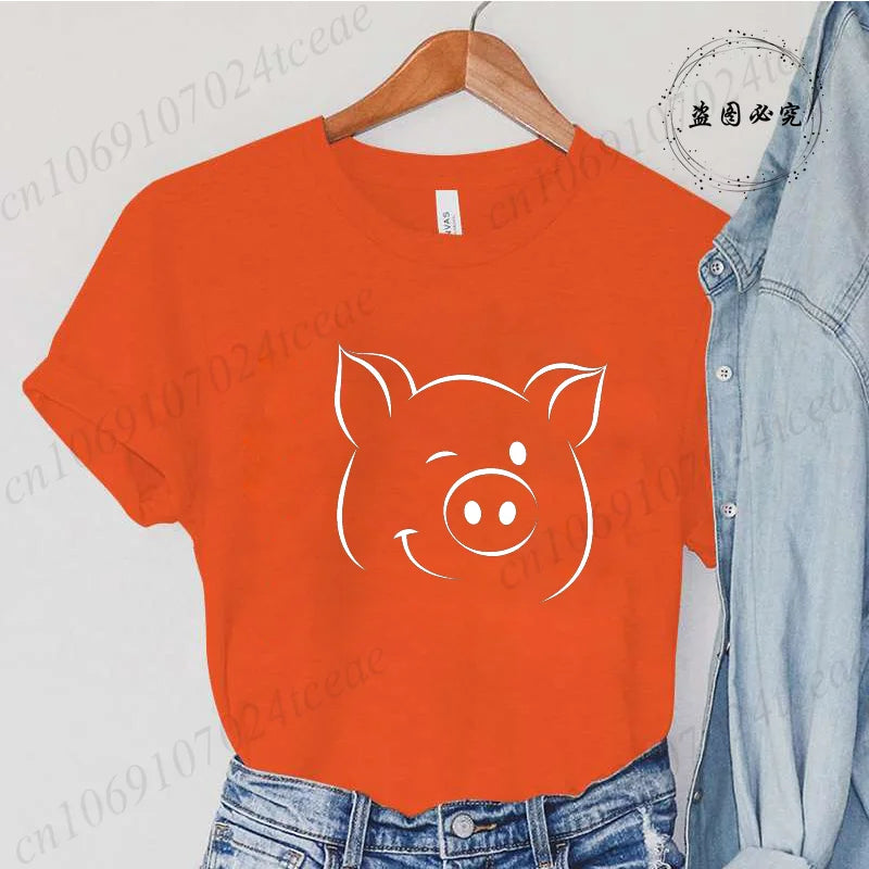Cute Cartoon Pig Print Women's Summer T Shirt