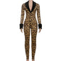 Wild Slim Fit Long Sleeve Leopard Print Jumpsuits