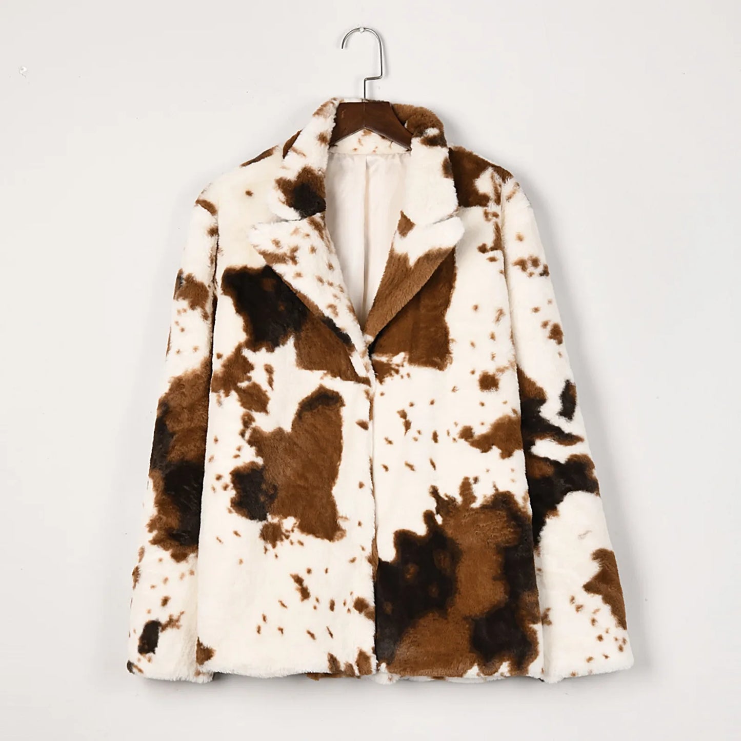 Thicken Puffy Plush Cow Print Jacket