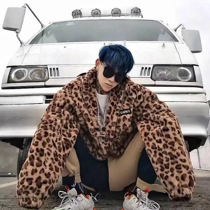 2023 Winter Jacket, Men's Outerwear Fur Leopard Casual Loose Parkas