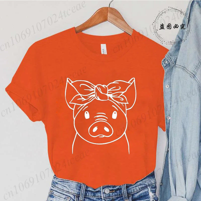 Cute Cartoon Pig Print Women's Summer T Shirt