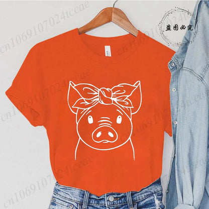 Cute Cartoon Pig Print Women's Summer T Shirt