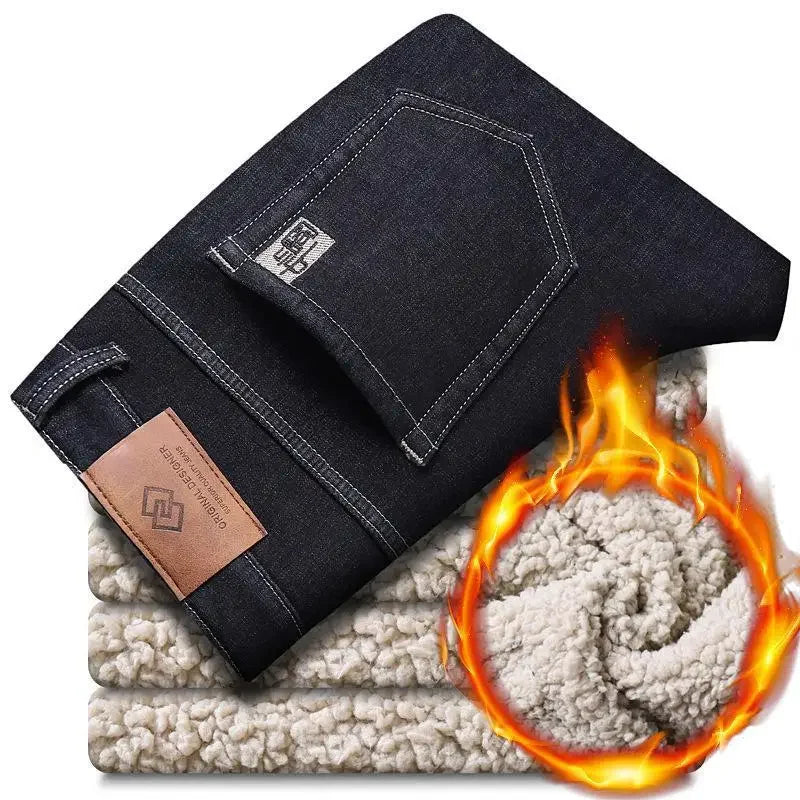 Men's Winter Thickened Fleece Lined Casual Jeans
