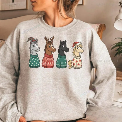 Round-neck Pullover Christmas Horse Sweatshirt