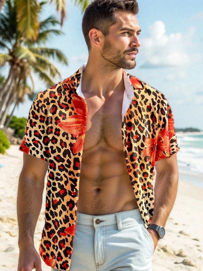 Leopard Pattern Print Men's Button Up Shirt