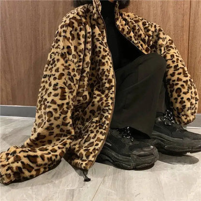 2023 Winter Jacket, Men's Outerwear Fur Leopard Casual Loose Parkas