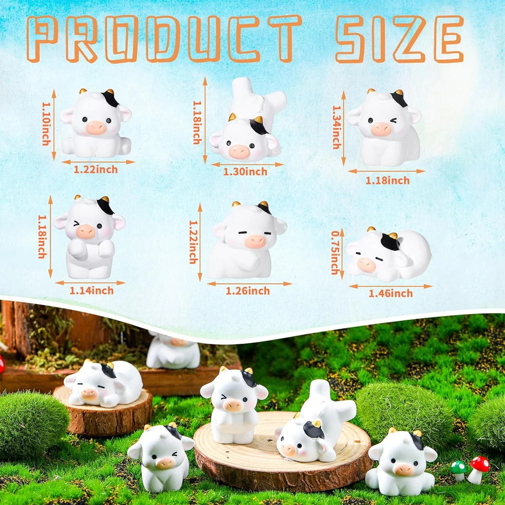 3/6PCS Adorable Mixed Resin Cow Miniatures