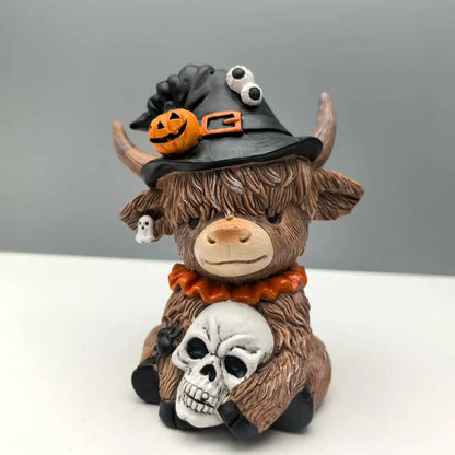 Halloween Spider, Pumpkin Highland Cow Desktop Statue