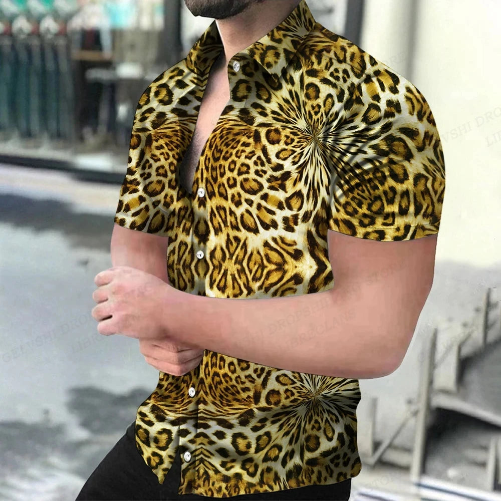Summer Men's Hawaiian Leopard Print Shirt