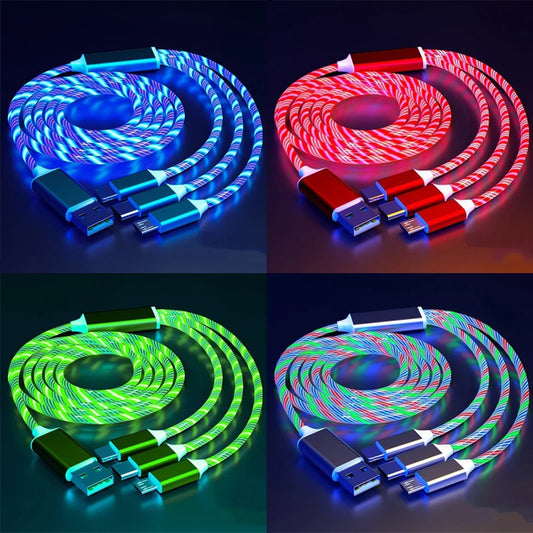 1M Glowing LED 3 IN 1 Cable For Samsung Xiaomi iPhone Fast Charger