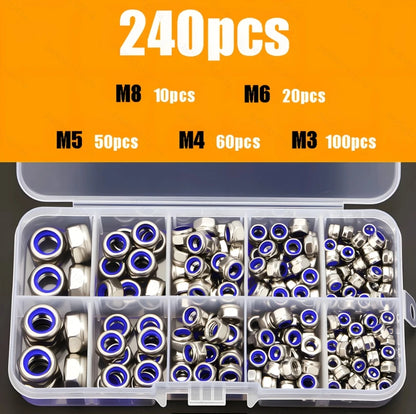 170/220/240pcs Stainless Steel Metric Locknut Kit