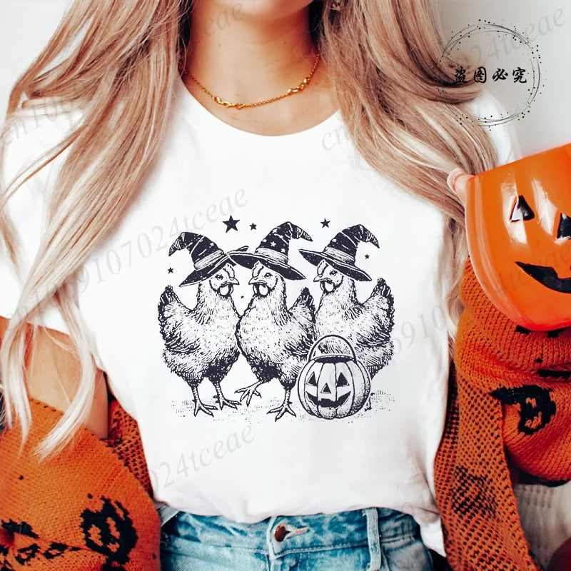 Women's T-shirt, Casual Halloween Chick or Treat Print T-shirt