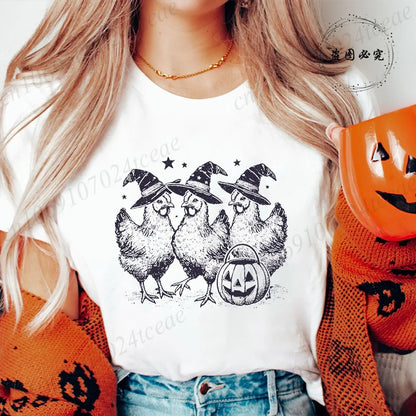 Women's T-shirt, Casual Halloween Chick or Treat Print T-shirt