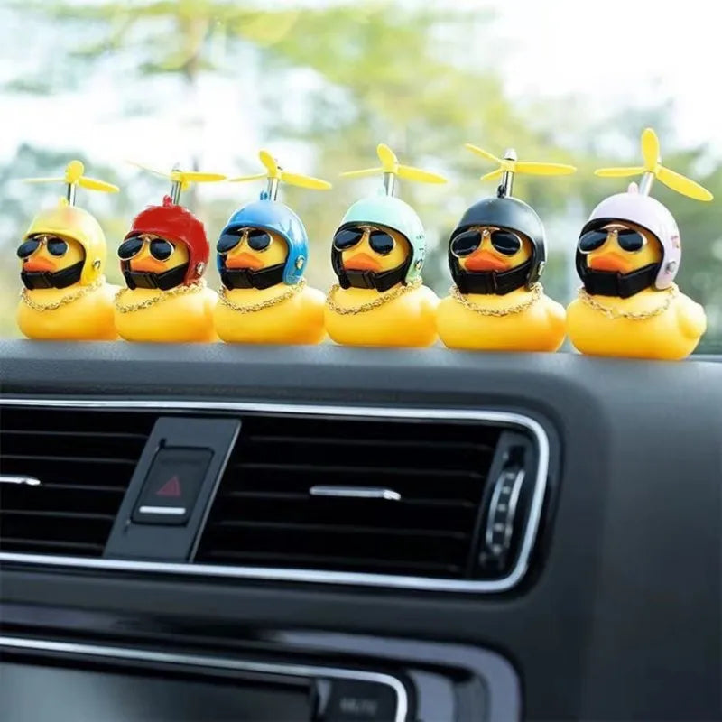 Yellow Duck Car Dashboard Decoration with Cool Glasses Propeller Helmet