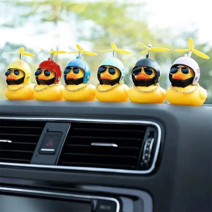 Yellow Duck Car Dashboard Decoration with Cool Glasses Propeller Helmet