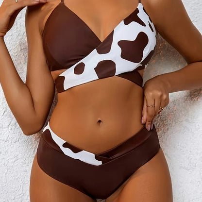 2025 Cow Print Patchwork Swimsuit