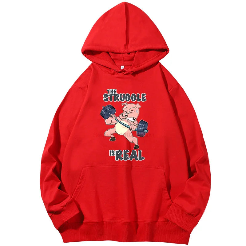 The Struggle Is Real Pig Fitness Gym Graphic Hoodie