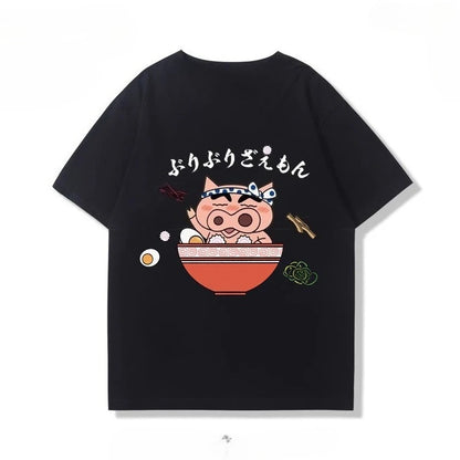 Japanese Style Funny Pig Cartoon Short Sleeve T-shirt