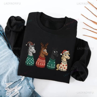 Round-neck Pullover Christmas Horse Sweatshirt