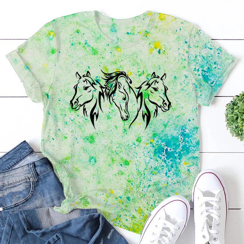 Water Horse Print T-Shirts