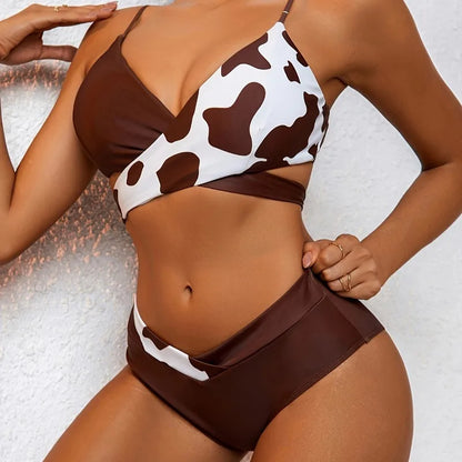 2025 Cow Print Patchwork Swimsuit