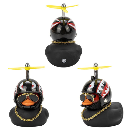 Yellow Duck Car Dashboard Decoration with Cool Glasses Propeller Helmet