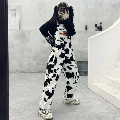 2025 Streetwear Jumpsuit Cow Inspired Design Trousers