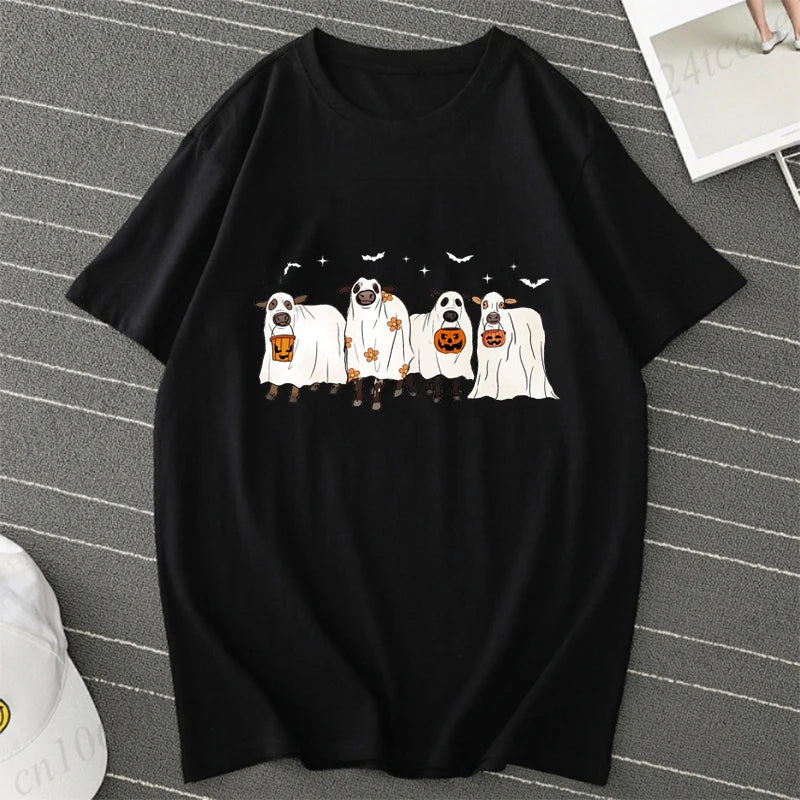 Cows Halloween Print Women's T-Shirt
