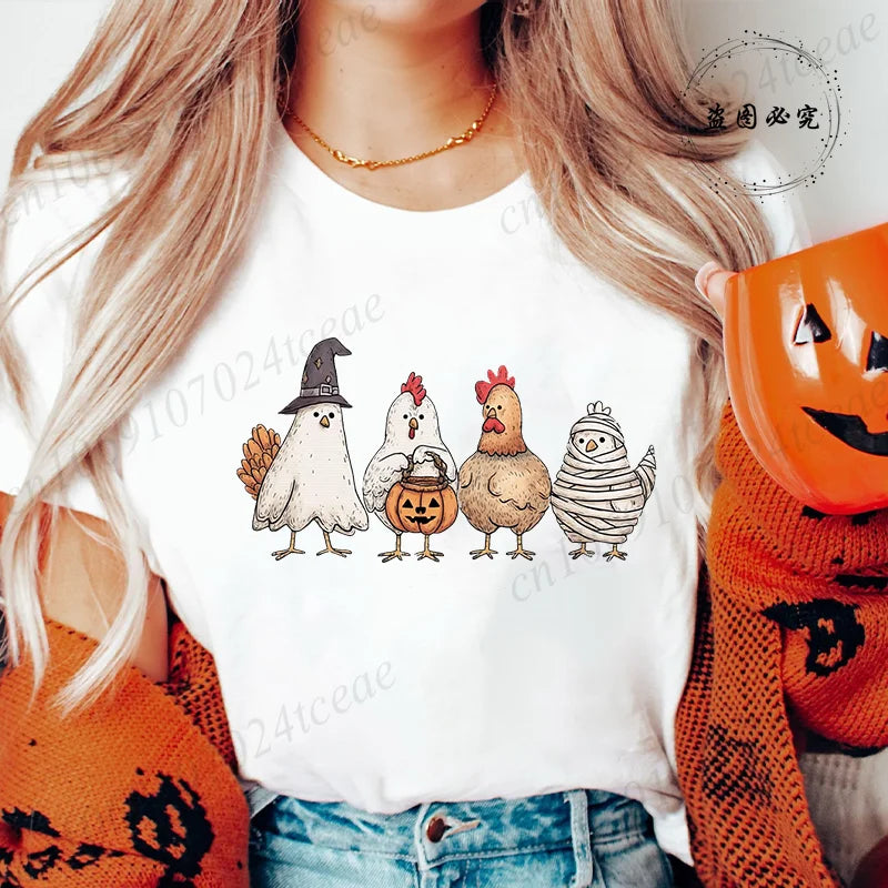 Women's T-shirt, Casual Halloween Chick or Treat Print T-shirt
