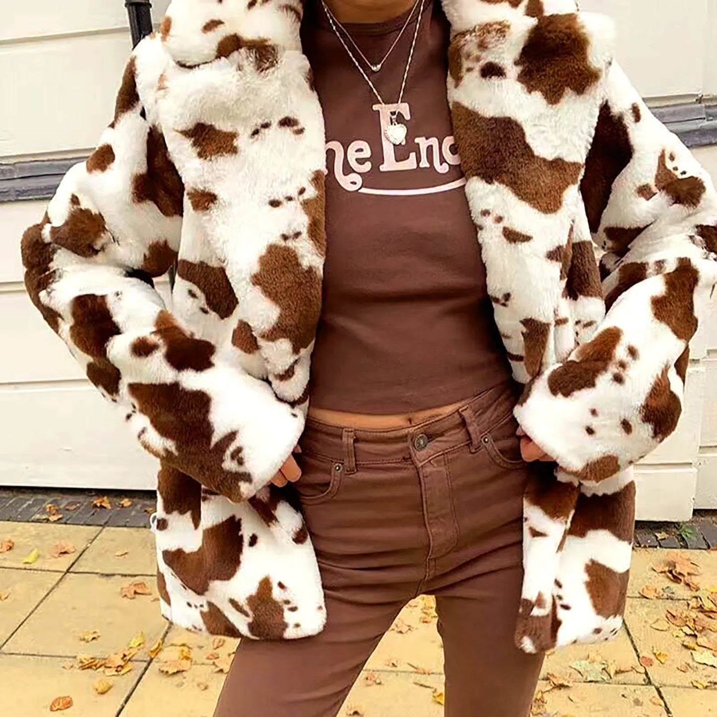 Thicken Puffy Plush Cow Print Jacket