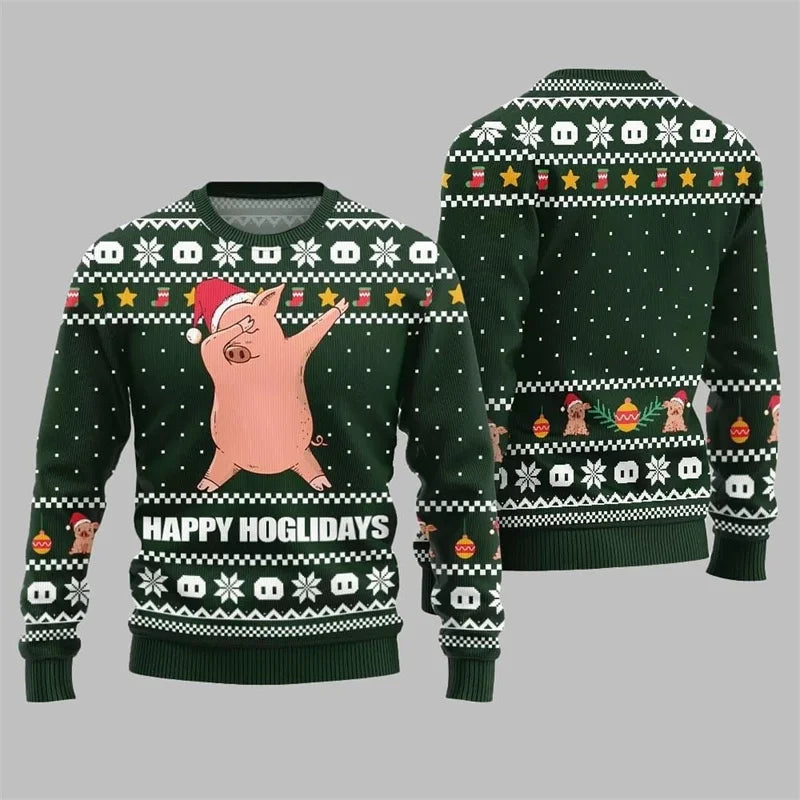 Festival Funny Pig Print Christmas Sweater For Men & Women