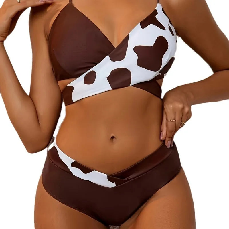 2025 Cow Print Patchwork Swimsuit