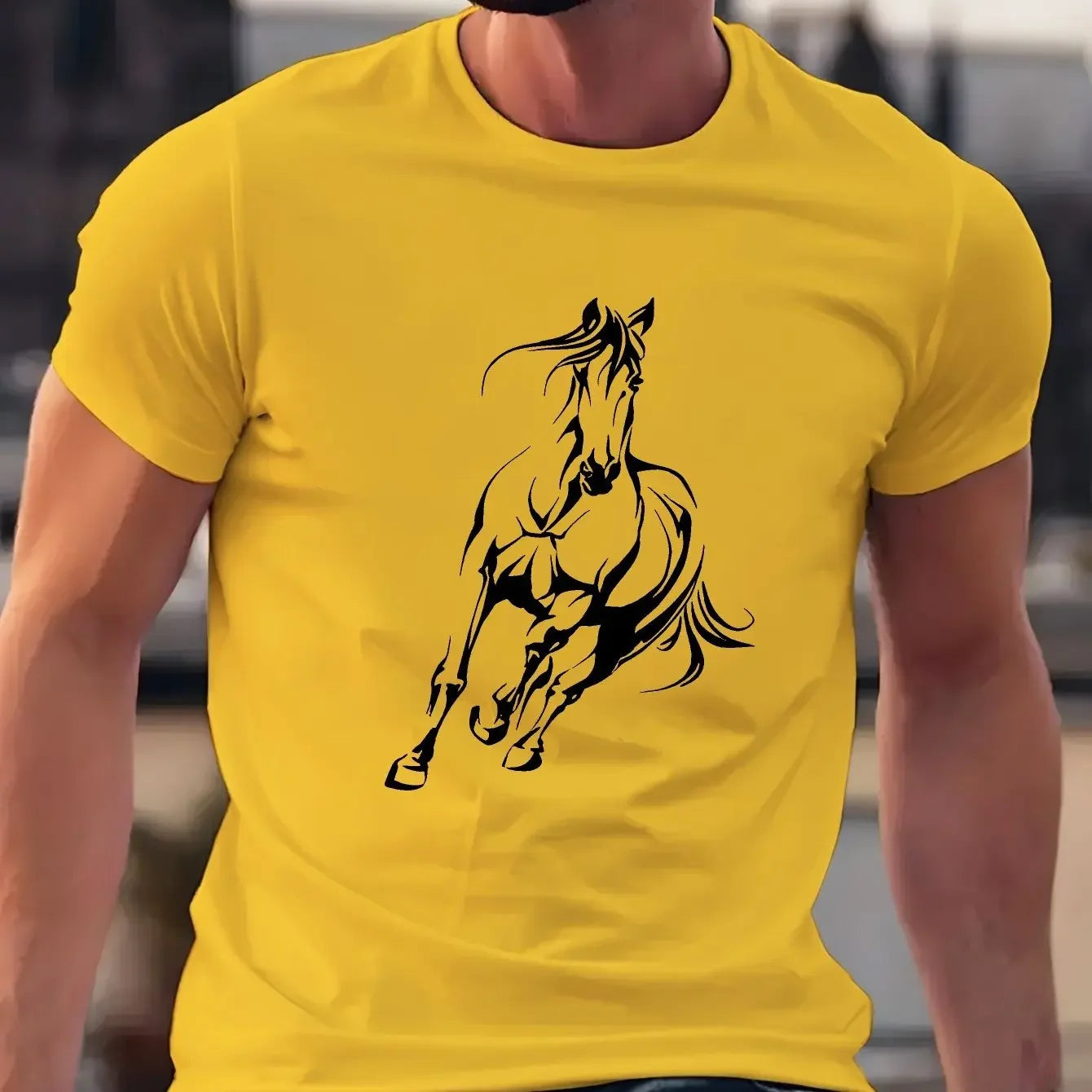 100% pure cotton men's horse print T-shirt