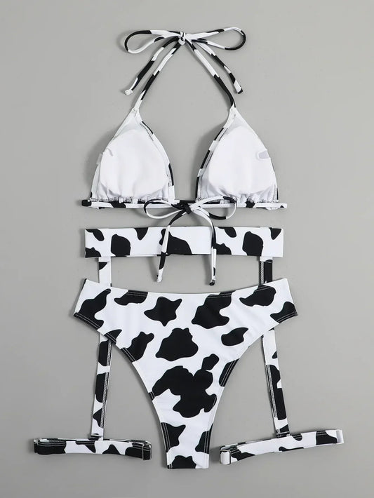 Cow Pattern Print 3 Piece Bikinis