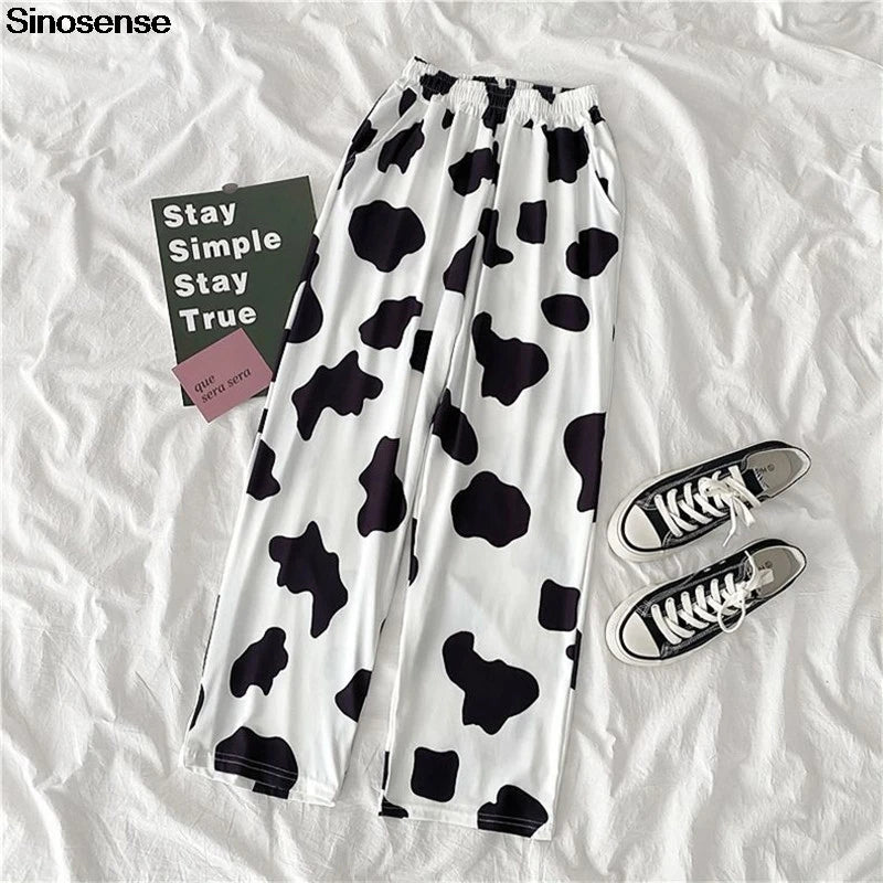 Summer Vintage Cow Print High Waist Trousers