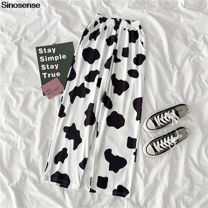 Summer Vintage Cow Print High Waist Trousers
