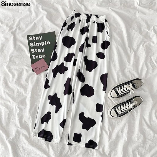 Summer Vintage Cow Print High Waist Trousers